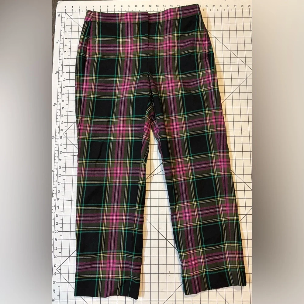 J. Crew Women’s Size 8 Purple and‎ Black Plaid Kate Wool  Blend Trousers